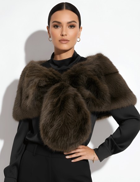 Brown short faux fur wrap for wedding guests