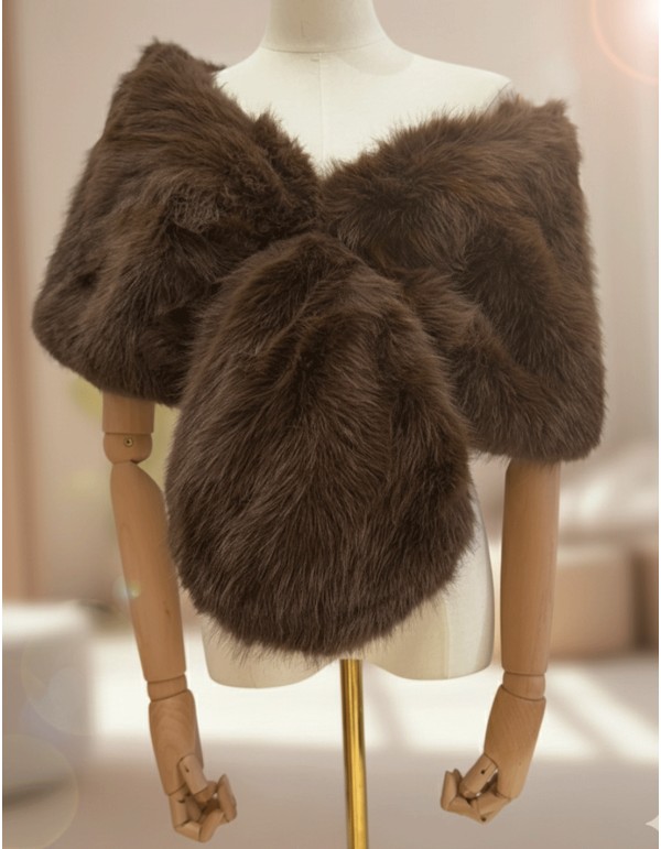 Brown short faux fur wrap for wedding guests 2