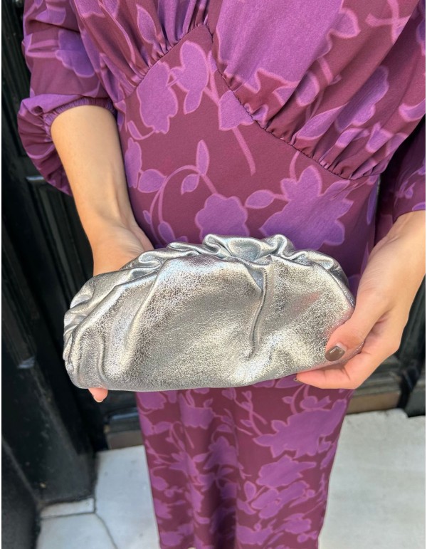 Metallic silver leather clutch 2
