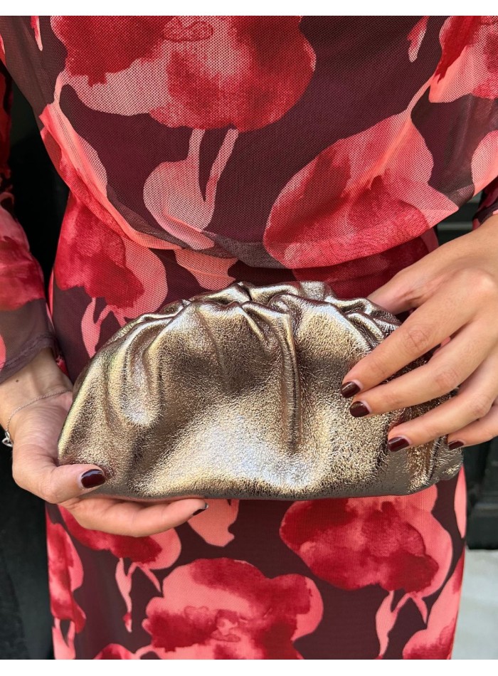 Metallic bronze leather clutch