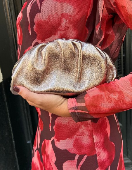 Metallic bronze leather clutch