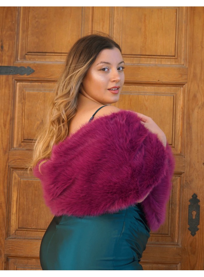 Long synthetic fur wrap for wedding guests -...