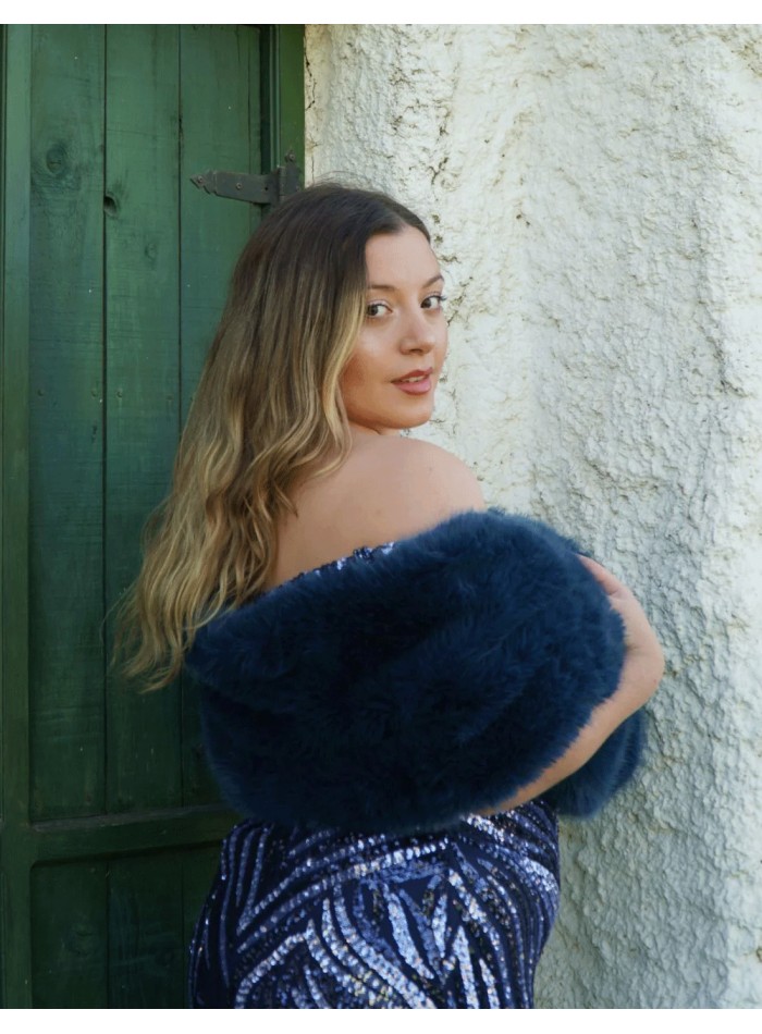 Long synthetic fur wrap for wedding guests -...