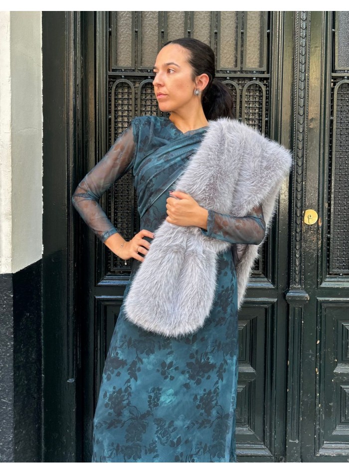 Long synthetic fur wrap for wedding guests -...