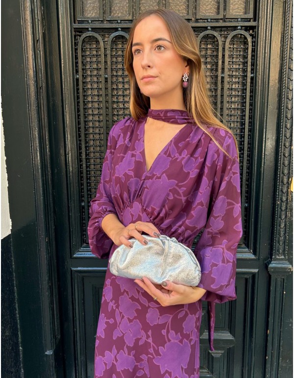 Robe midi imprimée violette avec châle