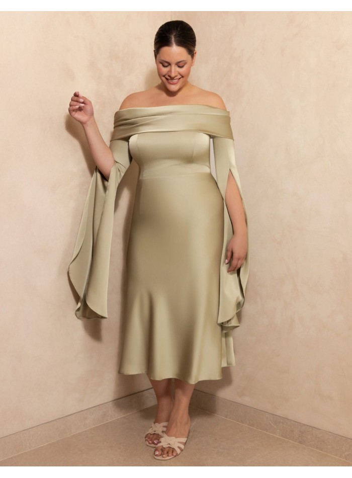 Robe midi à encolure bardot et manches tombantes
