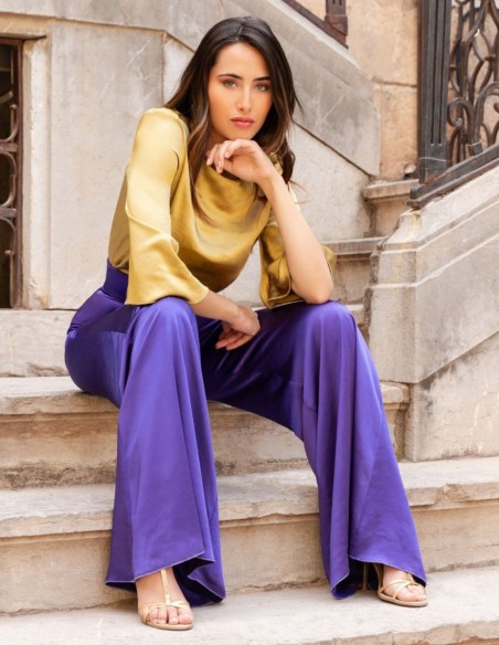 Conjunto de fiesta de blusa y pantalón satinado Conjunto de fiesta de blusa y pantalón satinado