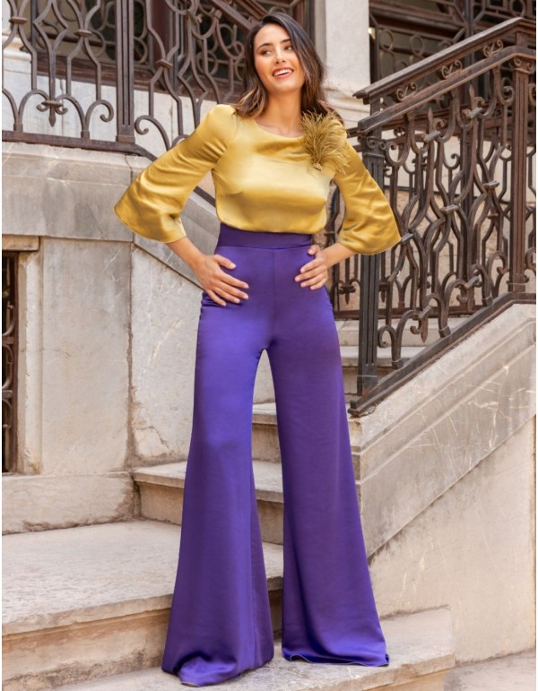 Satin blouse and pants party set