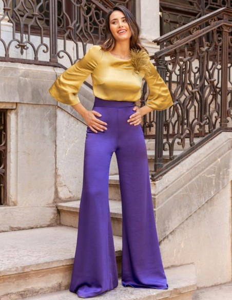 Conjunto de fiesta de blusa y pantalón satinado Conjunto de fiesta de blusa y pantalón satinado