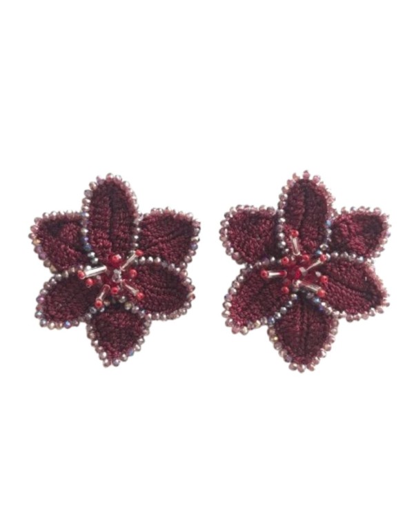 Crochet floral earrings with stones and stainless steel