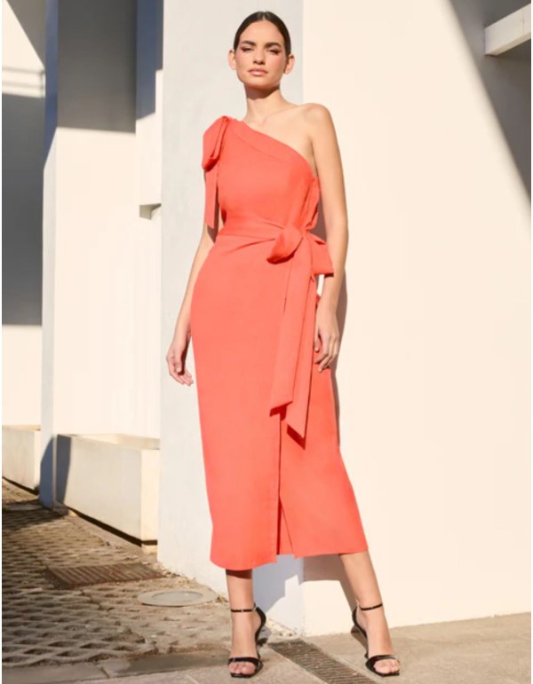 Jupe midi orange avec laçage latéral en faux lisse