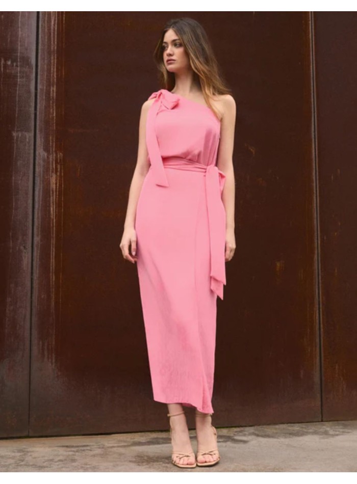Pink midi skirt with side bow in faux smooth
