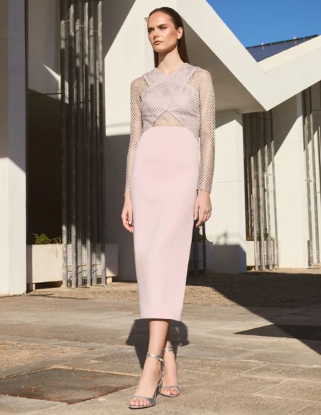 Powder pink mini dress with crossbody and mesh