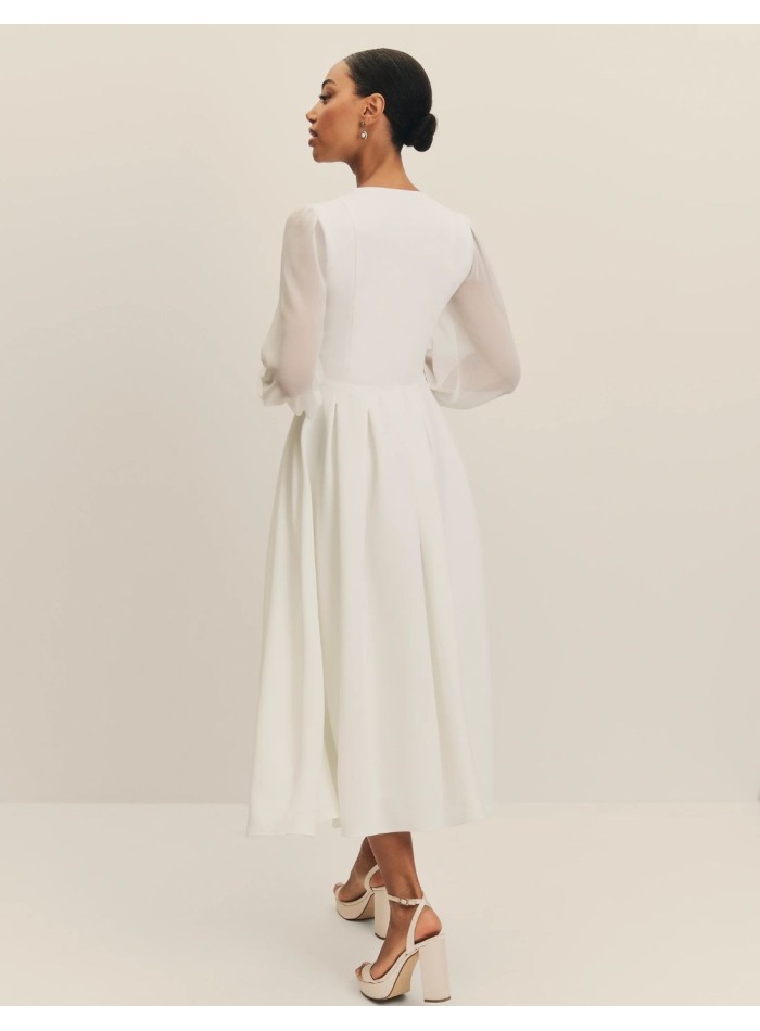 Midi wedding dress with chiffon sleeves and...