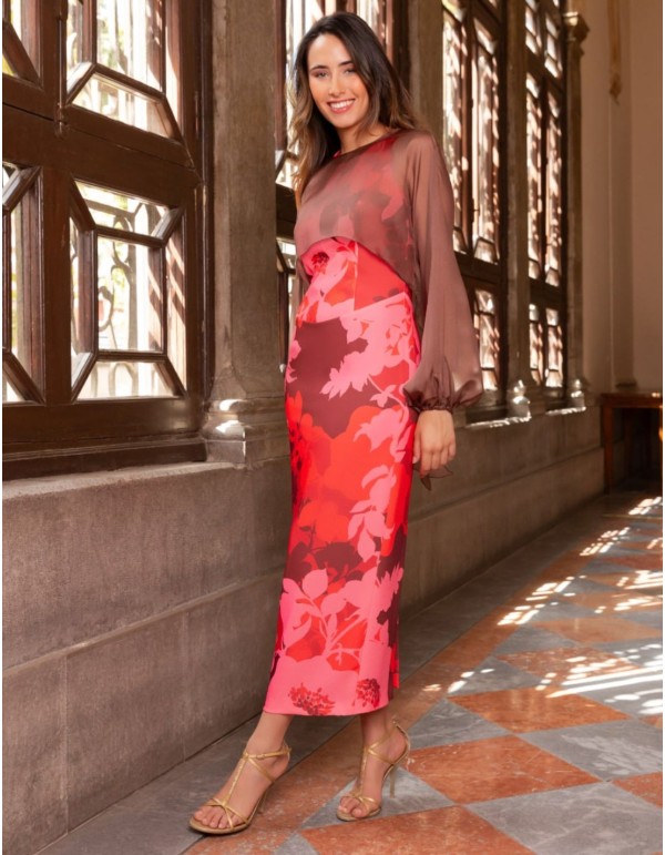 Printed midi dress with removable cape