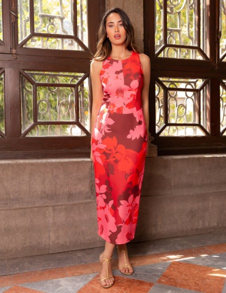 Printed midi dress with removable cape