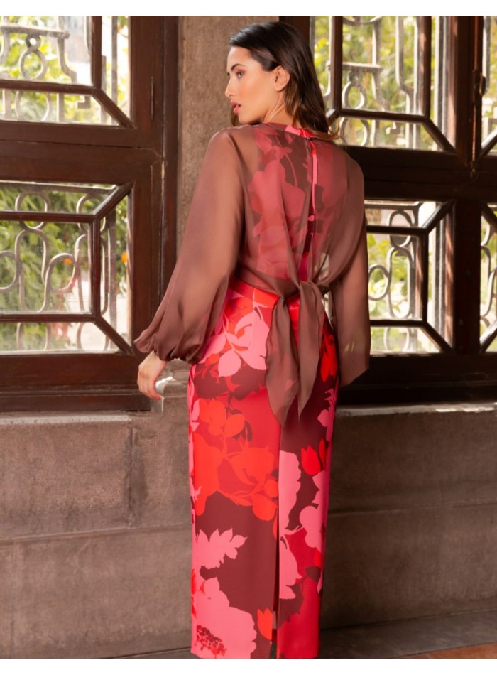 Printed midi dress with removable cape