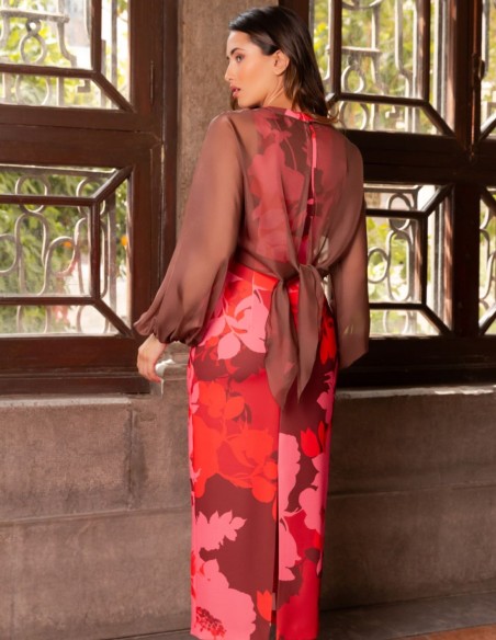 Vestido midi estampado con capa removible