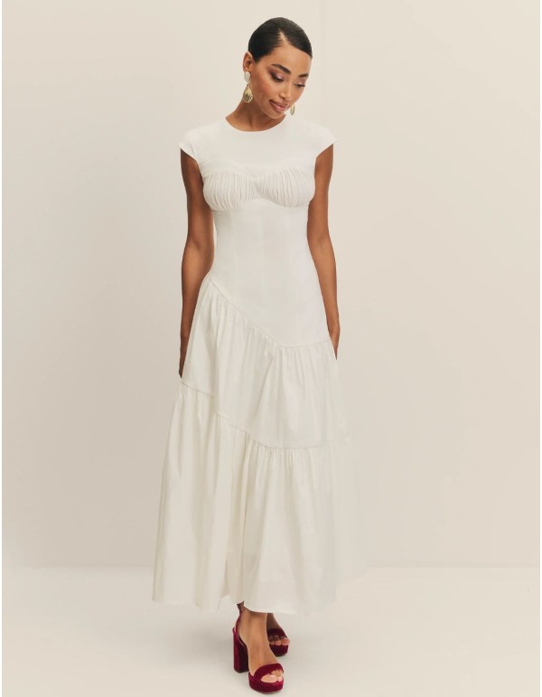 Robe de mariée midi en taffetas avec taille ajustée