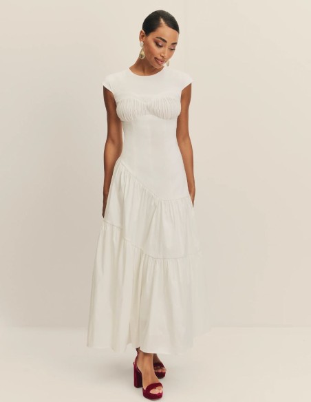 Taffeta midi wedding dress with fitted waistline