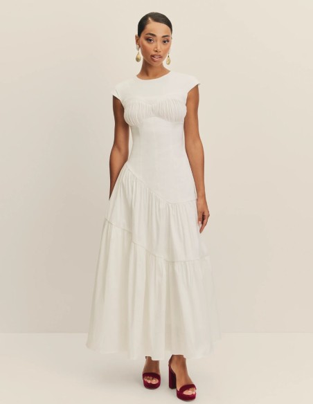 Vestido corto de novia en gasa y cuello halter