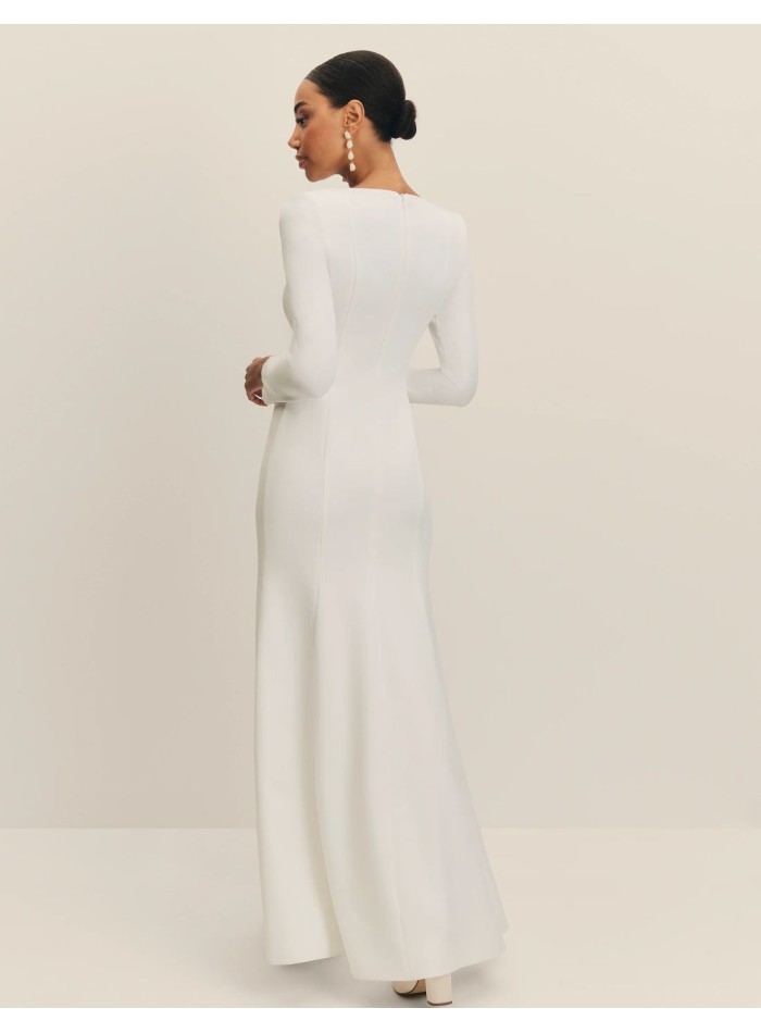 Robe de mariée longue avec décolleté en V et...