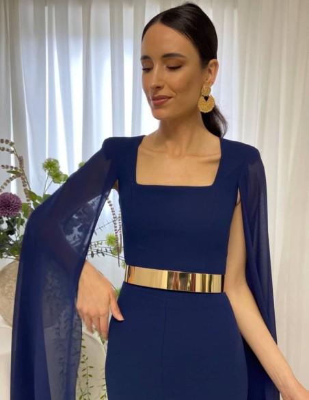 Robe midi avec manches cape et ceinture