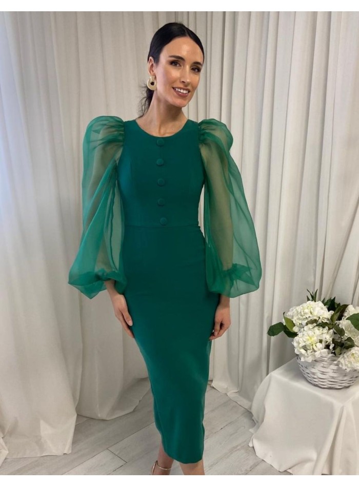 Robe midi avec manches ballon et boutons
