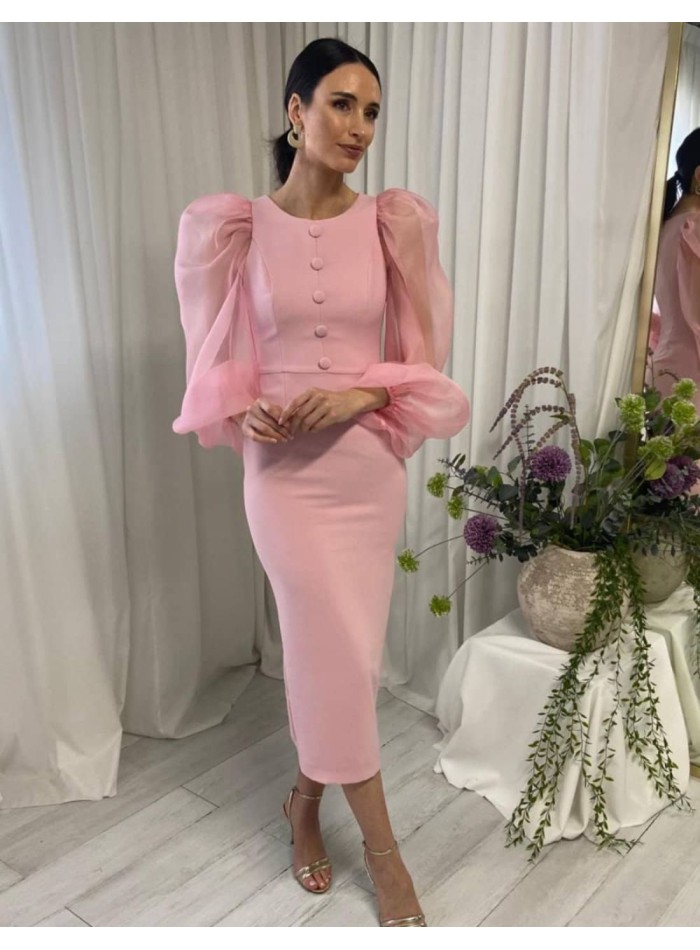 Robe midi avec manches ballon et boutons