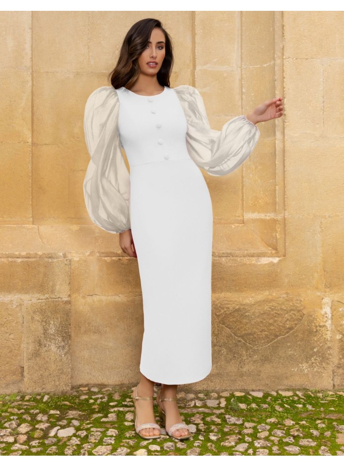 Robe midi avec manches ballon et boutons
