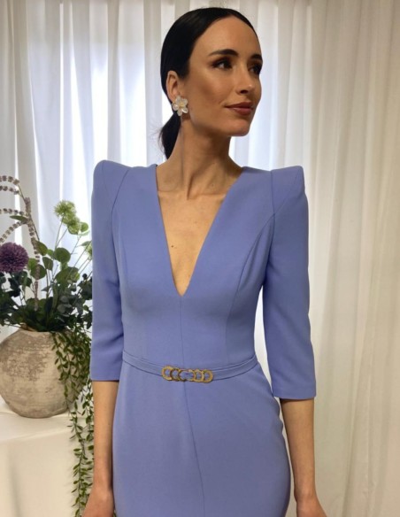 Vestido midi con manga francesa y escote de pico