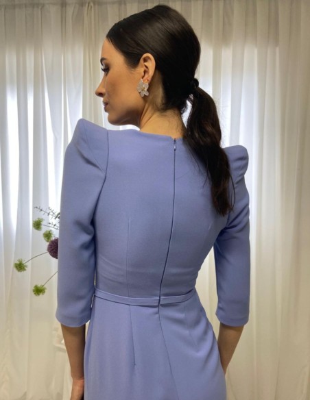 Midi dress with French sleeves and V-neckline