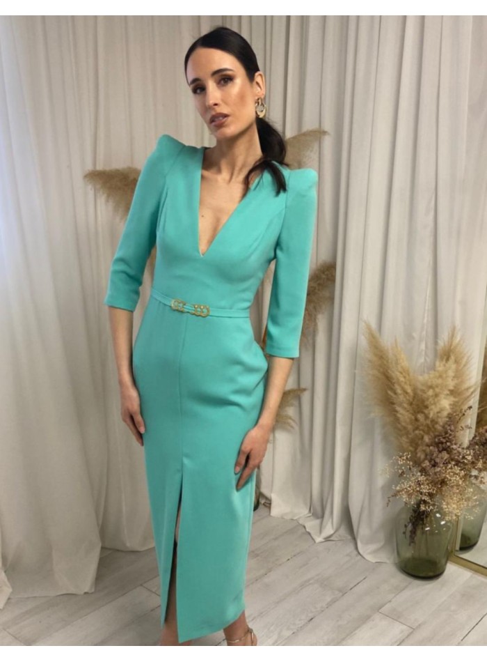 Robe midi avec manches françaises et décolleté...