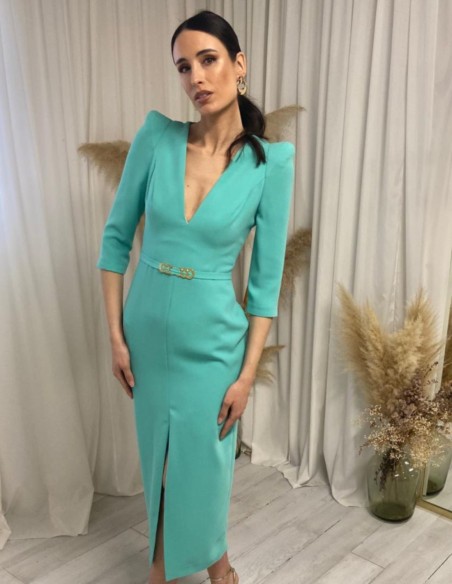Vestido midi con manga francesa y escote de pico