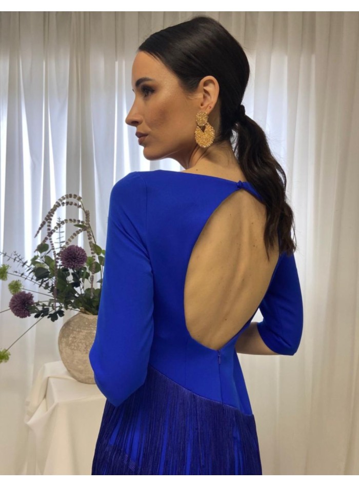 Robe midi avec dos ouvert et jupe frangée