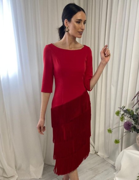 Robe midi avec dos ouvert et jupe frangée