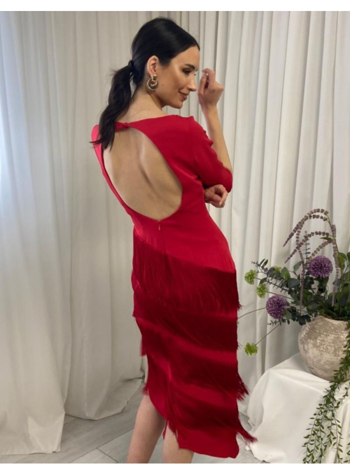 Robe midi avec dos ouvert et jupe frangée
