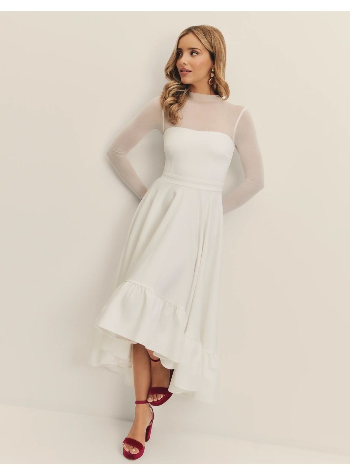 Vestido de novia midi con escote corazón y falda asimétrica