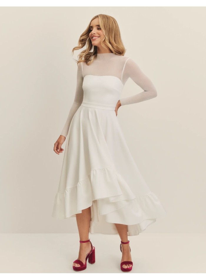 Vestido de novia midi con escote corazón y...