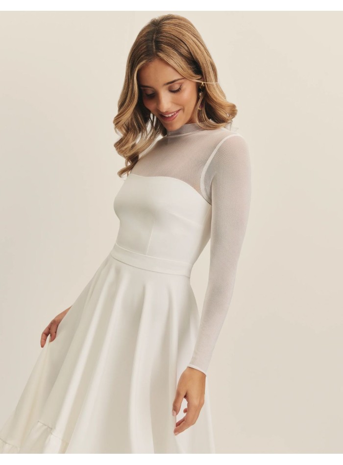 Vestido de novia midi con escote corazón y...