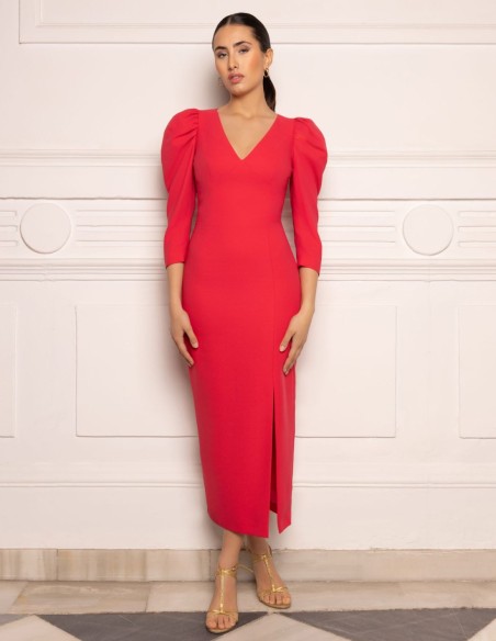 Vestido midi con manga abullonada y espalda descubierta