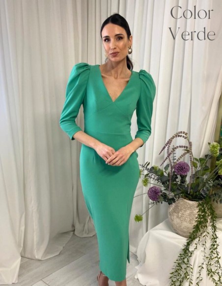 Vestido midi con manga abullonada y espalda descubierta