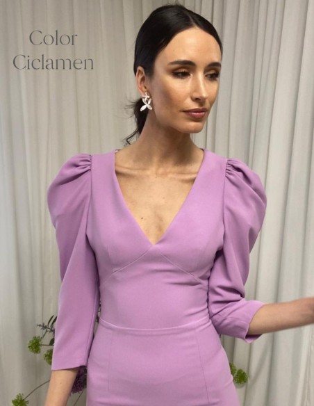 Vestido midi con manga abullonada y espalda descubierta