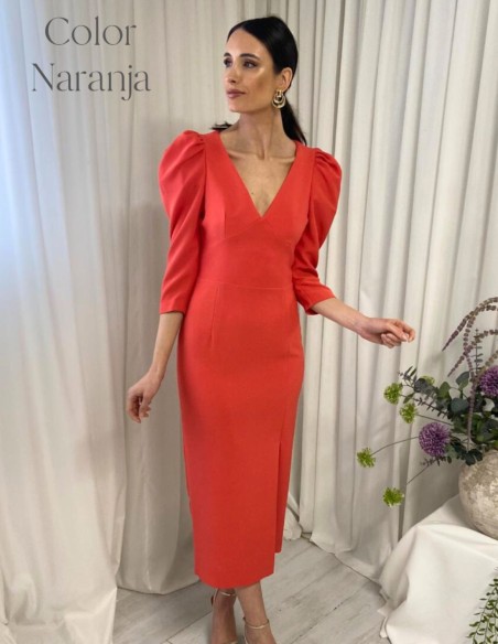 Vestido midi con manga abullonada y espalda descubierta