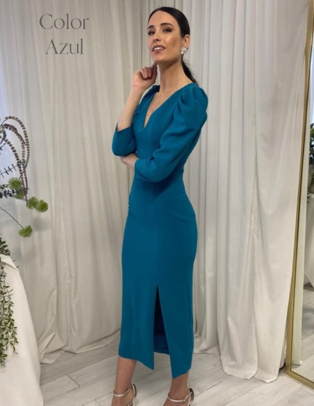 Vestido midi con manga abullonada y espalda descubierta