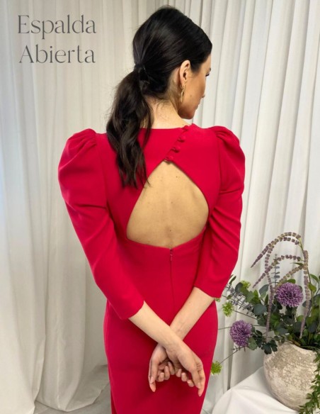 Vestido midi con manga abullonada y espalda descubierta
