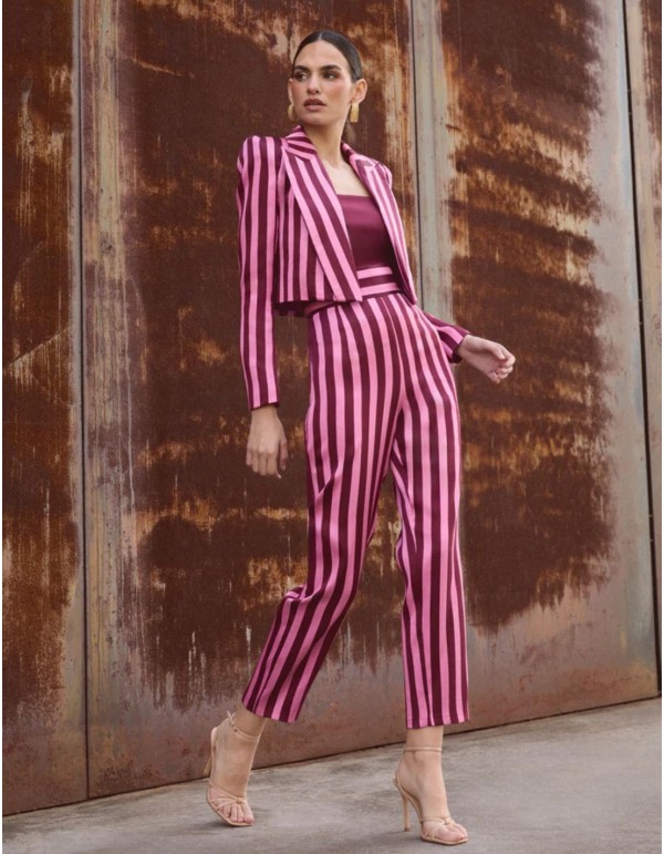 Pantalón recto rosa de tiro alto con cinturilla ancha para eventos