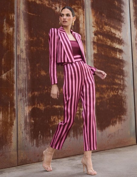 Pantalón recto rosa de tiro alto con cinturilla ancha para eventos