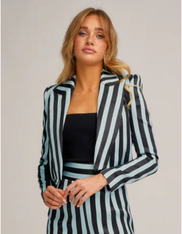 Tailored black and light blue striped jacket with tuxedo...