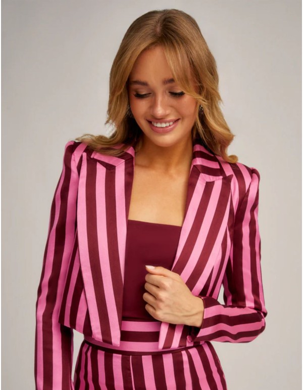 Pink striped tailored jacket with tuxedo collar